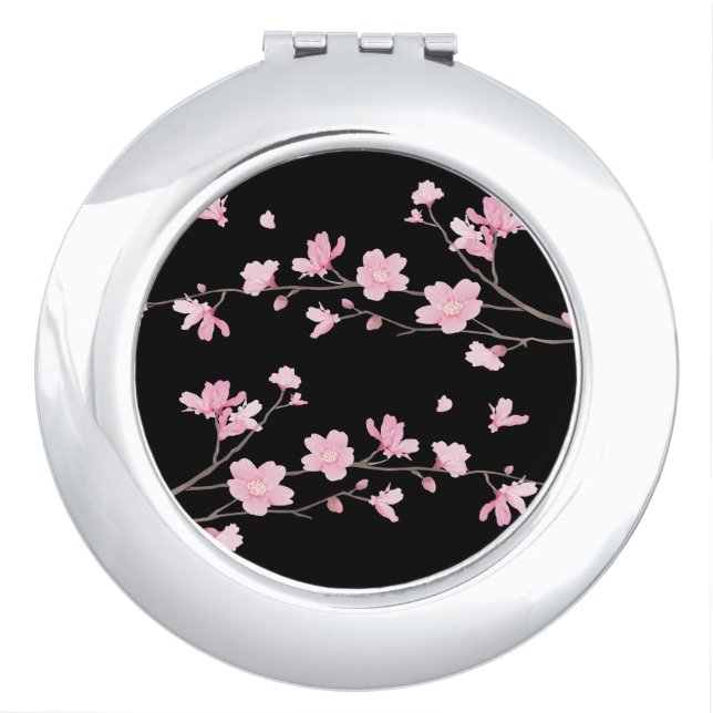 Cherry Blossom - Black Makeup Mirror (Front)