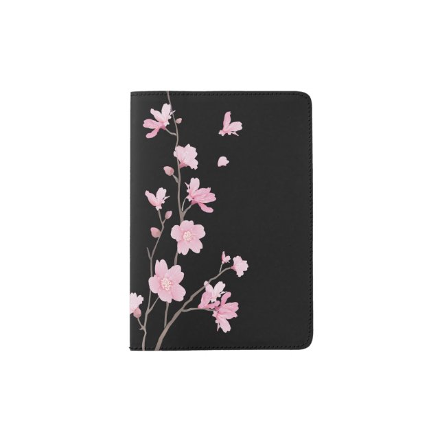Cherry Blossom - Black Passport Holder (Front)