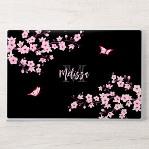 Cherry Blossom Black Pink Your Name Monogram HP Laptop Skin
