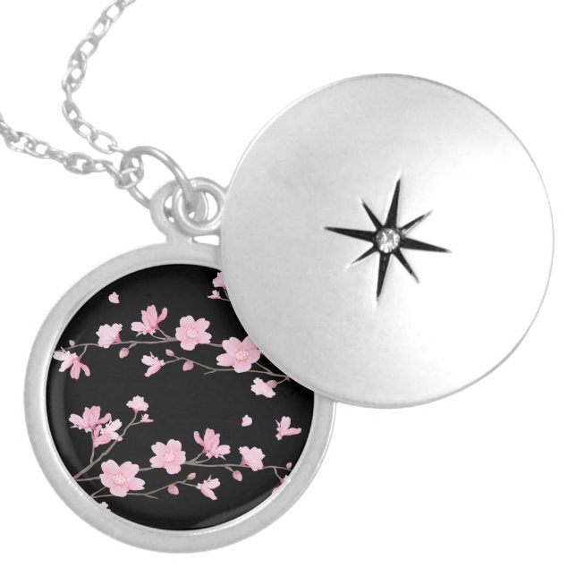 Cherry Blossom - Black Silver Plated Necklace (Front)