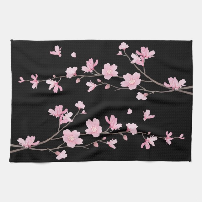 Cherry Blossom - Black Towel (Horizontal)