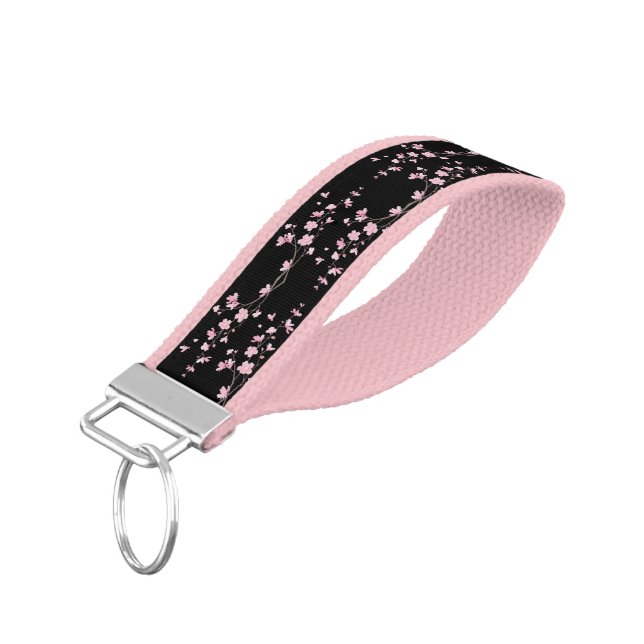 Cherry Blossom - Black Wrist Keychain (Angled Down)