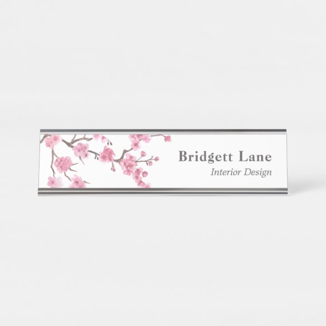Cherry Blossom Bloom | Name + Title Desk Name Plate (Front)
