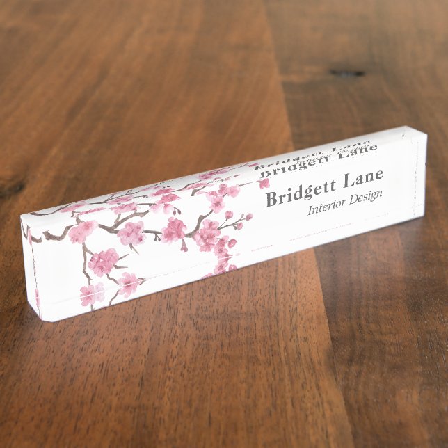 Cherry Blossom Bloom | Name + Title Desk Name Plate (Side)