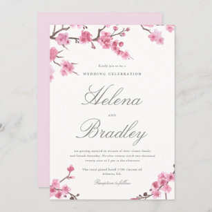Cherry Blossom Bloom   Pink Wedding Invitation