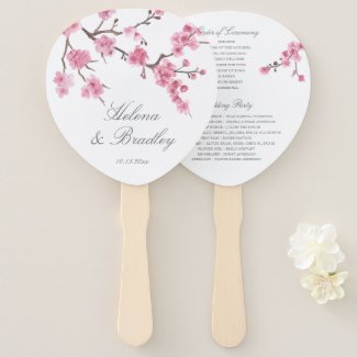Cherry Blossom Bloom | Pink | Wedding Program Hand Fan