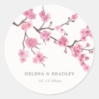 Cherry Blossom Bloom Wedding Classic Round Sticker