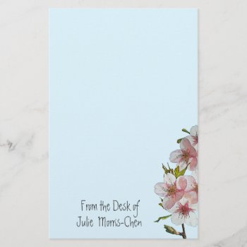 Cherry Blossom Blue Stationery by PaperExpressions at Zazzle