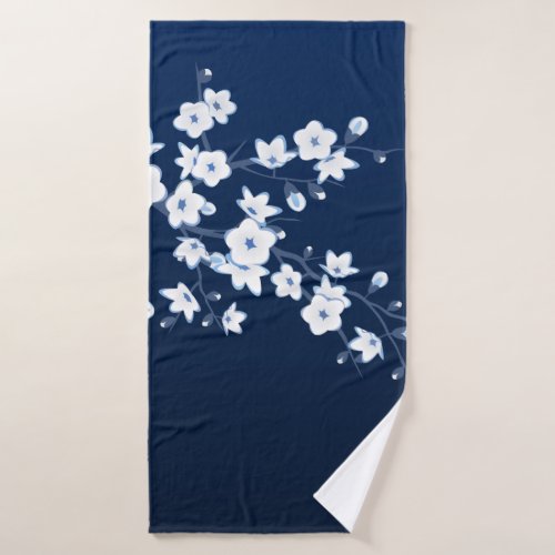 Cherry Blossom Blue White Bath Towel