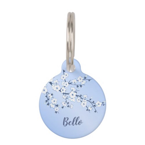 Cherry Blossom Blue White Personalize Pet ID Tag