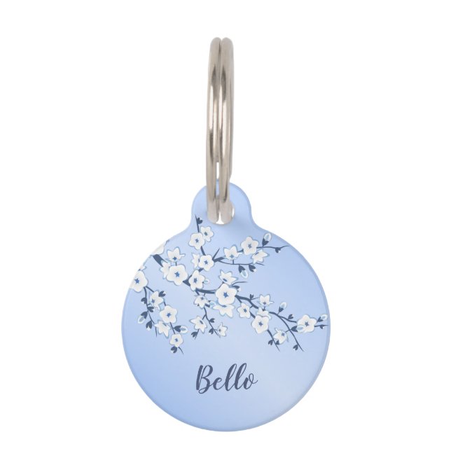 Cherry Blossom Blue White Personalize Pet ID Tag (Front)