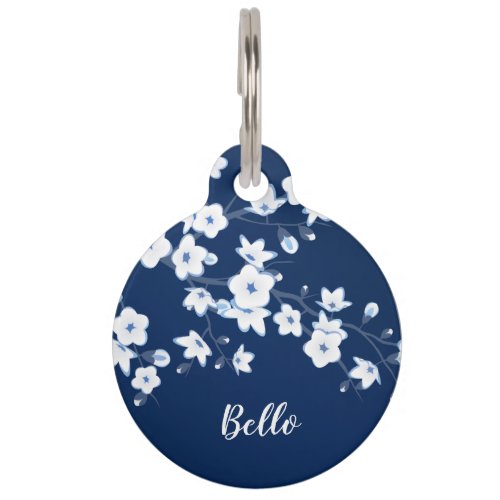 Cherry Blossom Blue White Personalize Pet ID Tag