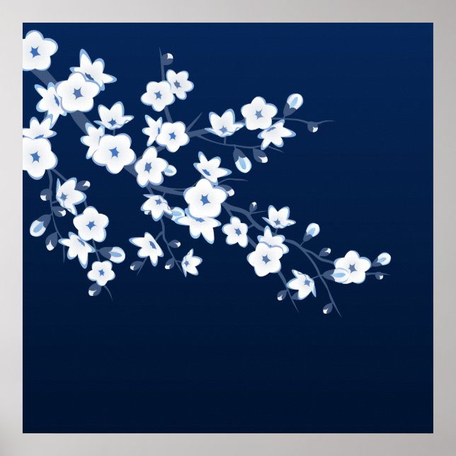 Cherry Blossom Blue White Poster (Front)