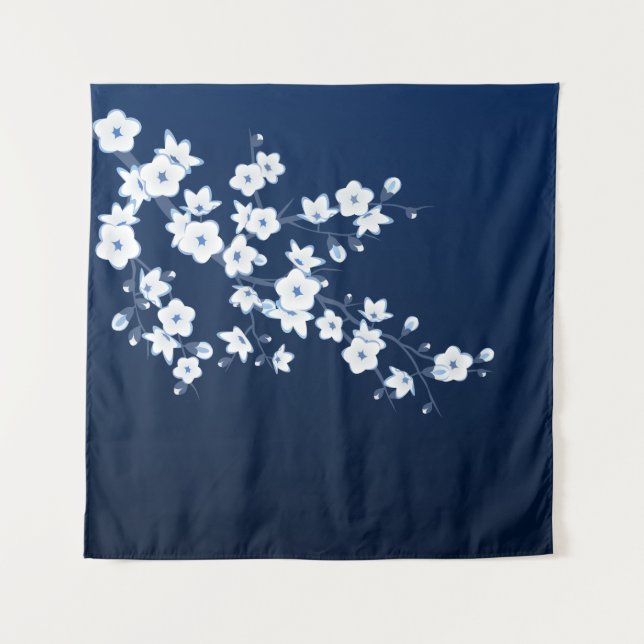 Cherry Blossom Blue White Tapestry (Front)