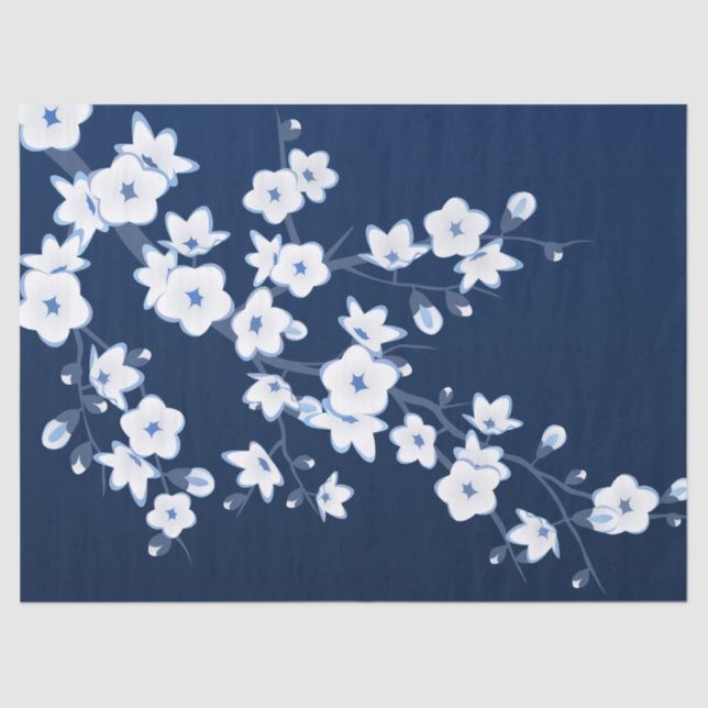 Cherry Blossom Blue White Tissue Paper (Front)