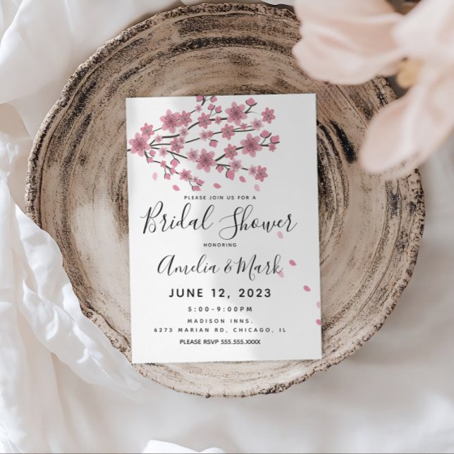 Cherry Blossom Blush Petals Bridal Shower  Rustic Invitation (Creator Uploaded)