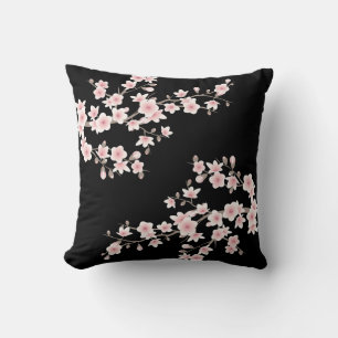 Cherry Blossom Blush Pink Black Throw Pillow