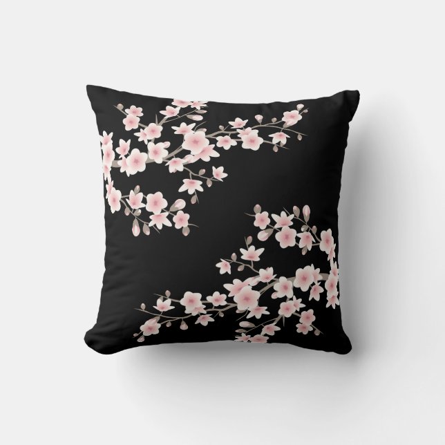  Cherry Blossom Blush Pink Black Throw Pillow (Front)