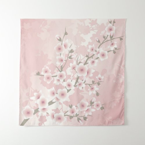 Cherry Blossom Blush Pink Floral Vintage Tapestry