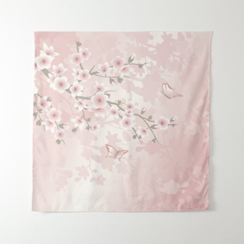 Cherry Blossom Blush Pink Floral Vintage Tapestry