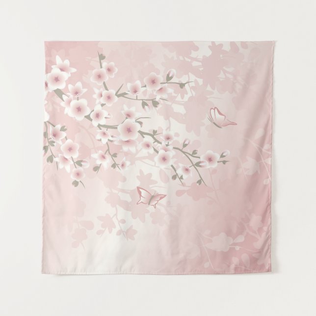 Cherry Blossom Blush Pink Floral Vintage Tapestry (Front)