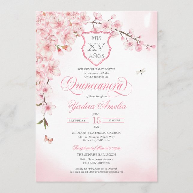 Cherry Blossom Blush Pink Quinceañera Invitation (Front)