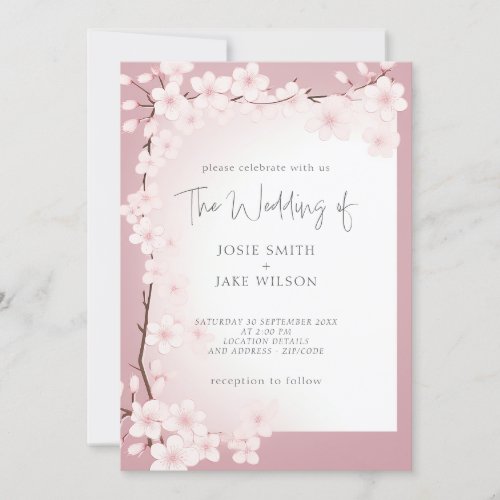 Cherry blossom border wedding invitation