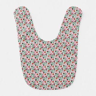 Cherry Blossom Botanical Pattern | Red Floral Baby Bib