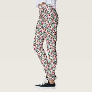 Cherry Blossom Botanical Pattern | Red Floral Leggings