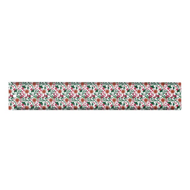 Cherry Blossom Botanical Pattern | Red Floral Ruler (Front)