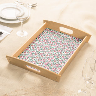 Cherry Blossom Botanical Pattern Red Floral Serving Tray