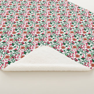 Cherry Blossom Botanical Pattern | Red Floral Sherpa Blanket