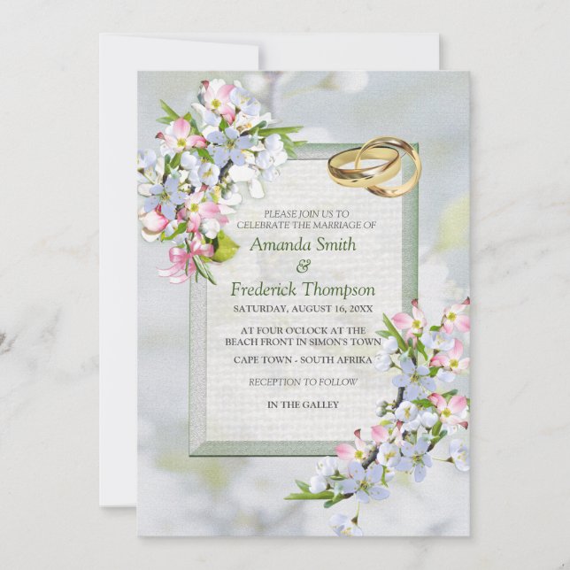 Cherry Blossom Bouquet Theme Wedding Invitation (Front)