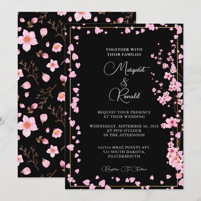Cherry Blossom bouquet watercolor Invitation (Front/Back)