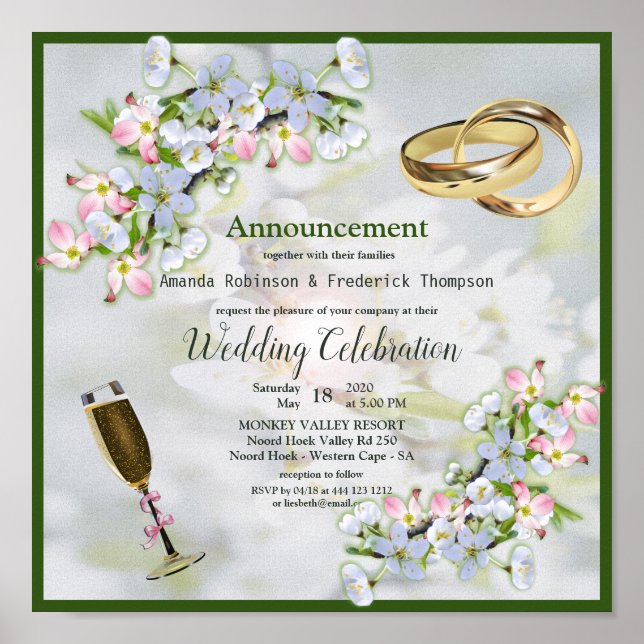 Cherry Blossom Bouquet Wedding Poster (Front)