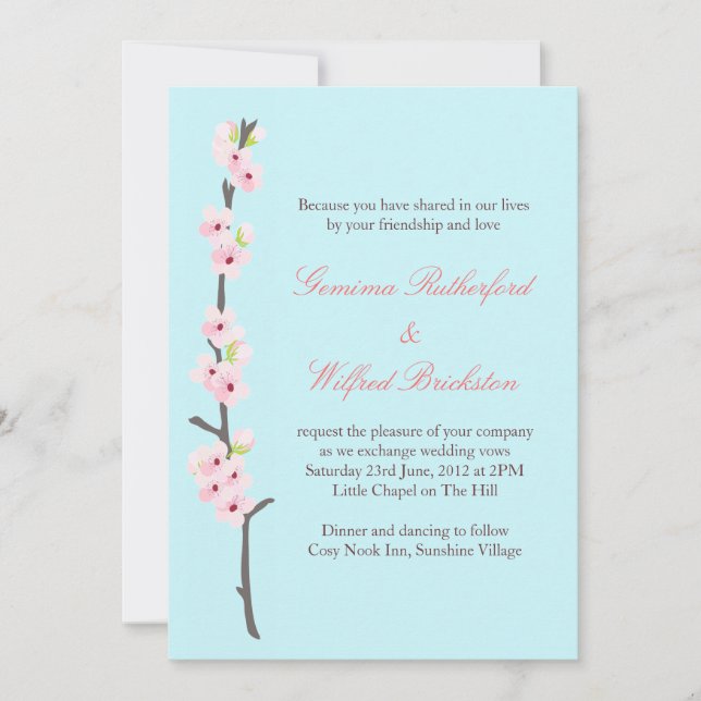 Cherry Blossom Branch Invitation (Blue) (Front)