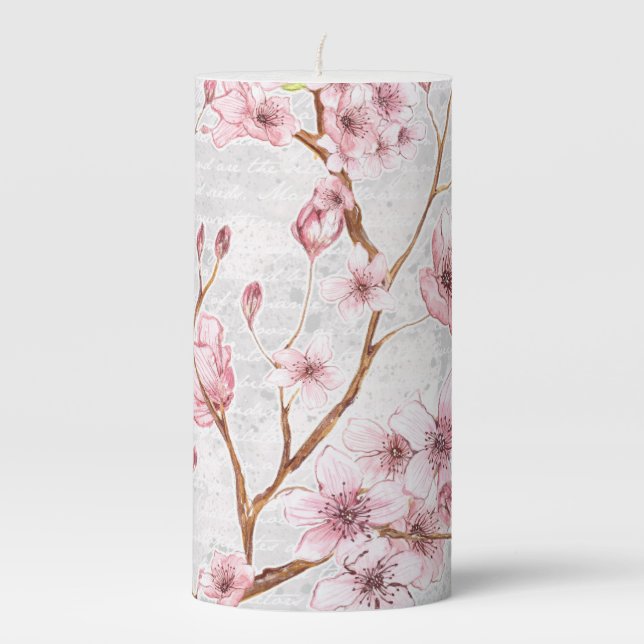 Cherry Blossom Branch Pink White Flowers Candle (Front)
