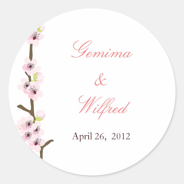 Cherry Blossom Branch Round Sticker (White) (Front)