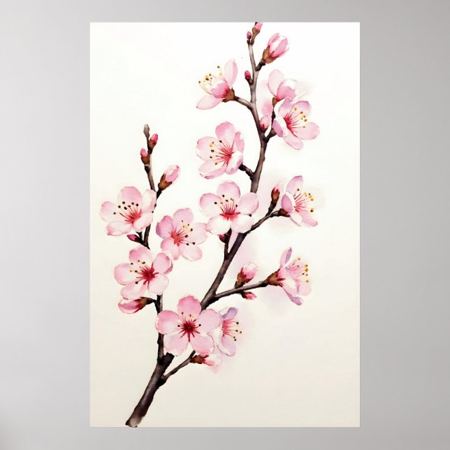 Cherry Blossom Branch Watercolor Poster (Front)