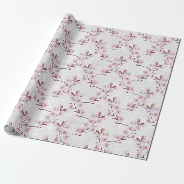 Cherry Blossom Branch Wrapping Paper (Unrolled)