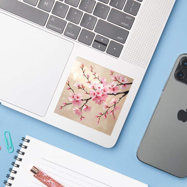 Cherry Blossom Branches Art – Elegant Pink Sakura  Sticker (Laptop w/ iPhone)