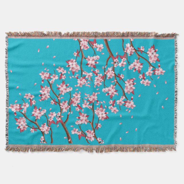 Cherry Blossom Branches Custom Throw Blanket (Front)