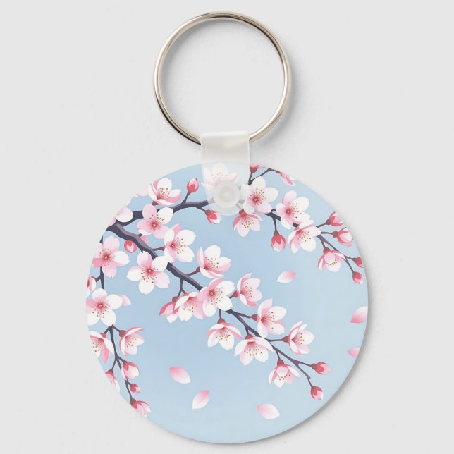 Cherry Blossom Branches Serene Pattern Keychain (Front)