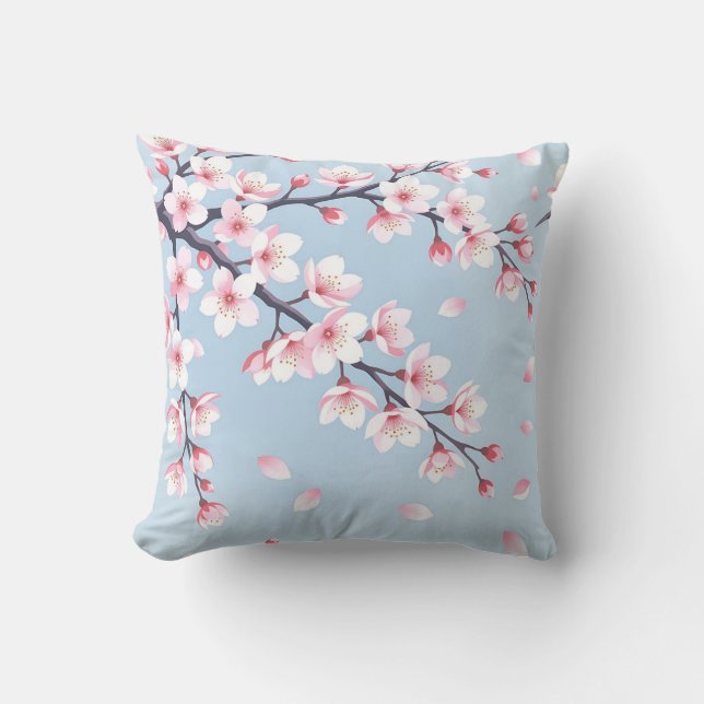 Cherry Blossom Branches Serene Pattern Throw Pillow (Front)