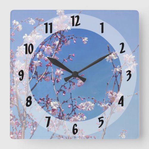 Cherry Blossom Branches Square Wall Clock