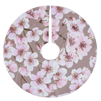 Cherry Blossom Branches Watercolor Pattern Brushed Polyester Tree Skirt