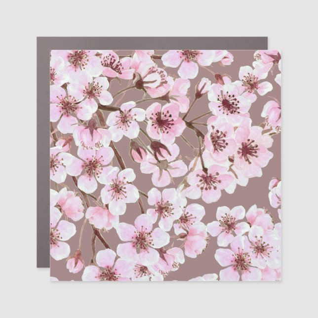 Cherry Blossom Branches Watercolor Pattern Car Magnet (Front)