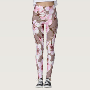 Cherry Blossom Branches Watercolor Pattern Leggings
