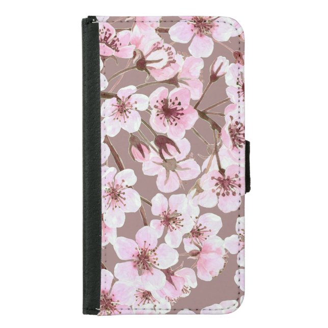Cherry Blossom Branches Watercolor Pattern Samsung Galaxy Wallet Case (Front)