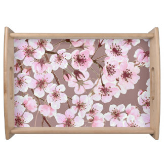 Cherry Blossom Branches Watercolor Pattern Serving Tray
